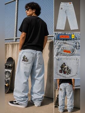 Empyre Light Blue Relaxed Baggy Jeans with Embroidered Back-Pocket